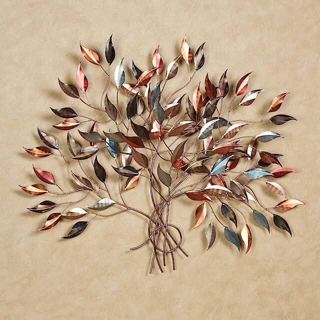 Wall Object Iron Relief Image Multicolored Painted Leaves Tree Design Decoration