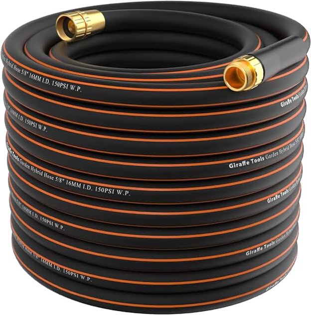 Giraffe Tools Hybrid Garden Hose 5/8 in. x 100 ft. Lightweight, Durable Water Hose with Sleeves, No-kink, Leakproof, Heavy Duty Gardening Hose with Male to Female Fittings 100FT