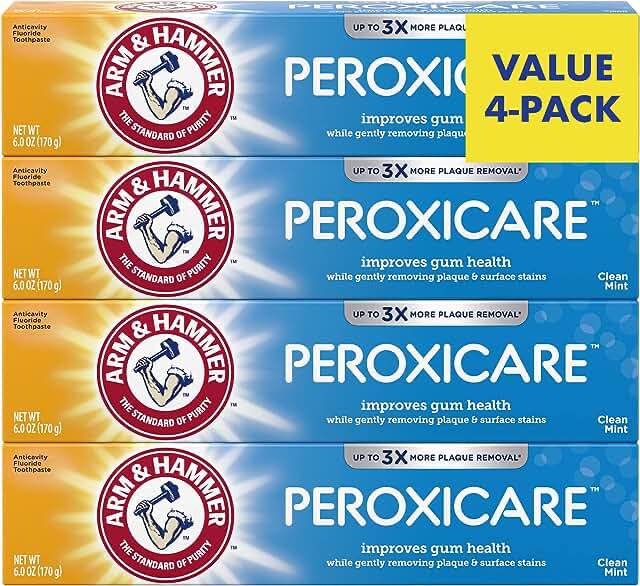 Arm & Hammer Peroxicare Toothpaste, Clean Mint Flavor, Improves Gum Health, 6.0oz (4-Pack) 6 Ounce (Pack of 4)