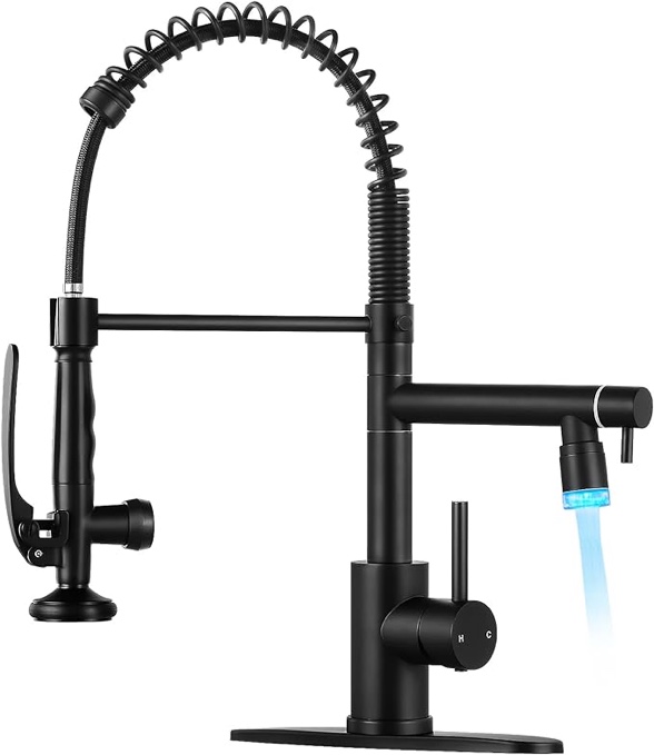 Kitchen Faucet with Single Handle Kitchen Sink Faucet with Pull Down Sprayer Commercial Double-Headed Stainless Steel Kitchen Faucets Sink with LED Light, Deck Plate, Brushed Nickel