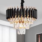 lighceac 15" 5-Light Modern Crystal Chandelier Light Fixtures 3-Tier Black Gold Luxury Chandeliers for Dining Room Round Hanging Pendant Lighting for Living Room Kitchen Entryway Bedroom Hallway 3-Tier Black ? Gold 15" 5-Light