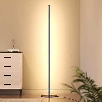 EDISHINE Wooden Remote Control Floor Lamp, Minimalist Dimmable Stick Light, Modern Standing LED Corner Lighting for Living Room, Bedroom, Studio, Office, 7 Color Temperature 2700~6000K, 46" Dark Walnut