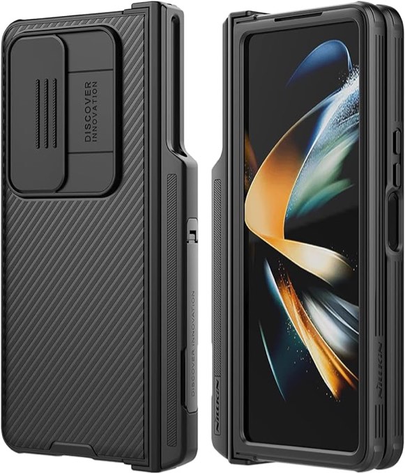 Nillkin CamShield Pro for Samsung Galaxy Z Fold 4 Case with S Pen Holder & Slide Camera Cover [Creative Hinge Protection][Hidden Kickstand] Protective Phone Case for Galaxy Z Fold 4 Case - Black