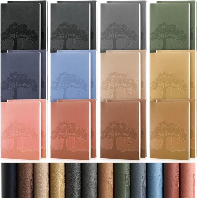24 Pcs PU Leather Journals Notebook Bulk Colorful Tree Life Lined Journal Notebook Soft PU Leather Cover Ruled Writing Notebook for Writing Office School Home Business 128 Pages, A6 (Dark Color)
