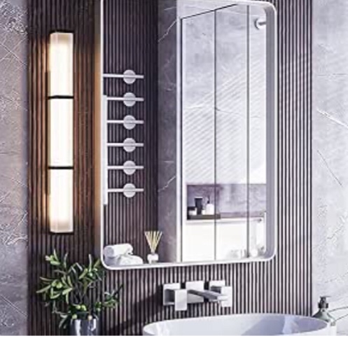 ISKM Silver Mirror for Wall, 22 x 30 Inch Rectangle Metal Frame Bathroom Mirror, Stainless Steel Modern Home Decor Mirror for Living Room Bedroom Hangs Horizontal Or Vertical Silver 22x30