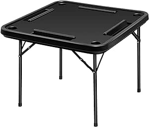 Purpeak Plastic Domino Game Table Folding Card Game Table with Cup Holders and Card Holder Anti Scratch and Water Portable Board Game Domino Table for Mahjong Poker Domino Game (White)