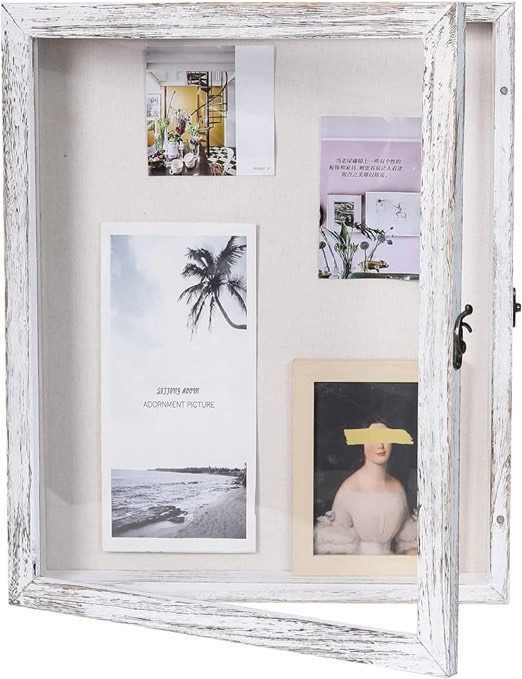 Square Shadow Box 20x20, Extra Large Shadow Boxes Display Cases with Hinged Door, Big Memorial Frame for Weddings Bouquet Flowers Jersey - Vintage White