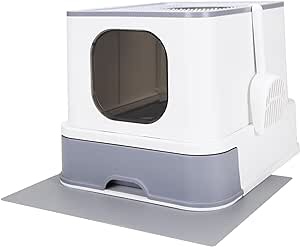 RIZZARI Large Foldable Cat Litter Box,Top Entry Cat Litter Box with Lid,Anti-Splshing Cat Kitty Litter Pan Easy Cleaning and Scoop (Upgrade,White)