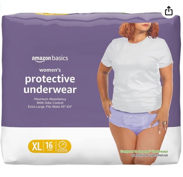 Amazon Basics Incontinence & Postpartum Underwear for Women, Maximum Absorbency, Extra Large, 16 Count, Lavender (Previously Solimo)