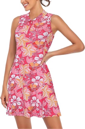 Cucuchy Womens Polo Tennis Golf Dresses with Shorts Sleeveless Zip Up Athletic Dress pink