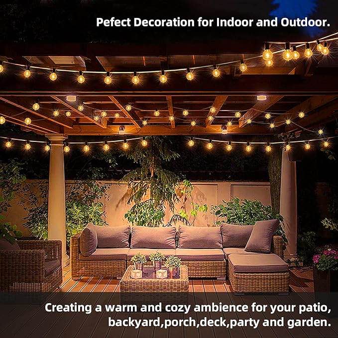 Outdoor String Lights 50ft, G40 Led Patio Lights with 26pcs Bulbs,Waterproof Shatterproof Dimmable Hanging Connectable Globe Outdoor Lights for Cafe,Bistro,Backyard,Gazebo,Balcony,Party, Black