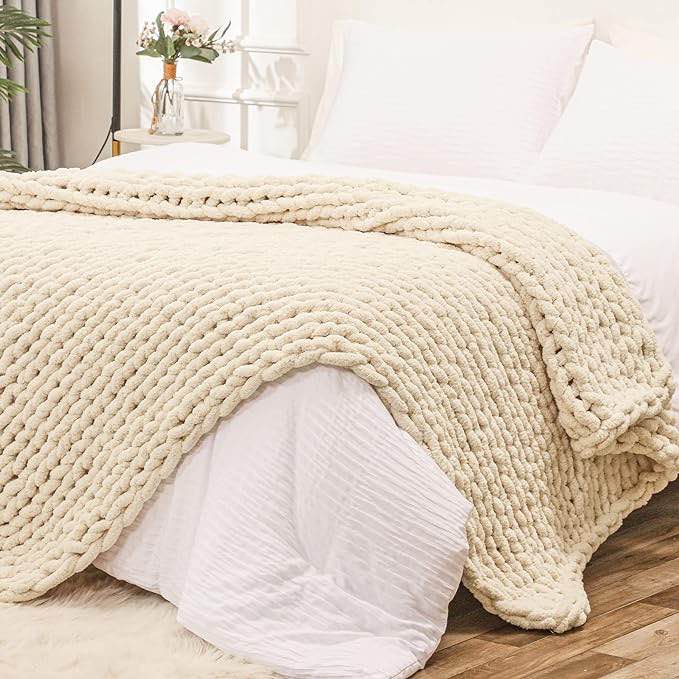 Bigacogo Chunky Knit Blanket Throw 100”x100" for Queen King Bed, 100% Hand Knitted Chenille Throw Blanket, Soft Giant Thick Cable Knit Blanket, Large Rope Knot Crochet Throw Blankets (Beige) Visit the Bigacogo Store 4.6 4.6 out of 5 stars    1,593 ratings $109.99 $109