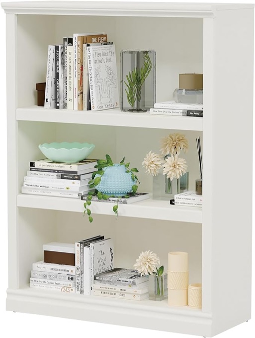 Bookcase, Open Storage Book Cases/Shelves, Floor Standing Indoor Furniture 3 Shelf Book case for Farmhouse Library Office Bedroom Kids, White - 3 Tier