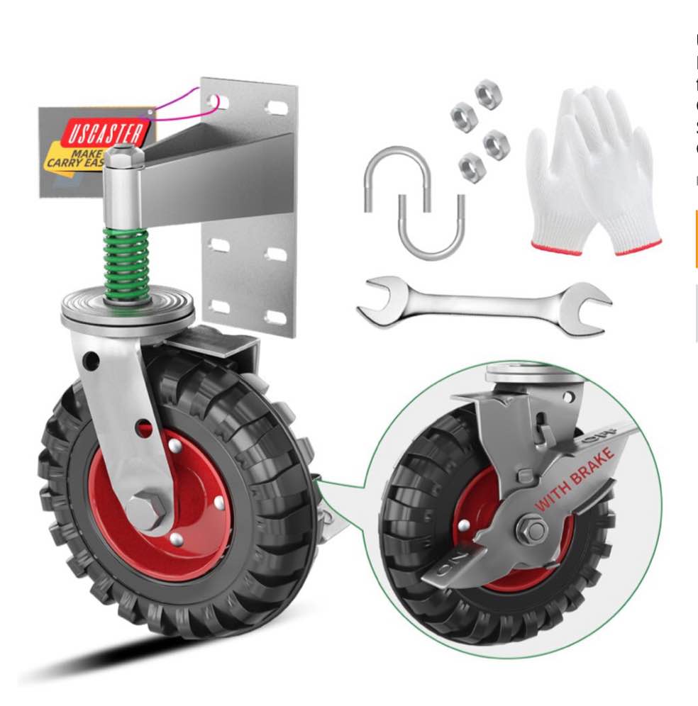 Uscaster Gate Wheel 8inch Fence Gate Wheels for Metal Tube Gate 600lb Capacity 360 Degree Rotation Spring-Loaded Heavy Duty Gate Caster with Screws & Screwdriver