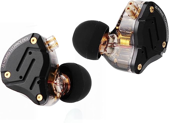Linsoul KZ ZS10 Pro, 4BA+1DD 5 Driver in-Ear HiFi Metal Earphones with Stainless Steel Faceplate, 2 Pin Detachable Cable (Without Mic, Dark Black)
