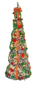 VINGLI 6ft Pre lit Pop Up Christmas Tree with Lights, Pre-Decorated Artificial Pencil Xmas Tree Collapsible Christmas Tree Holiday Party Decorations (Red&Gold)