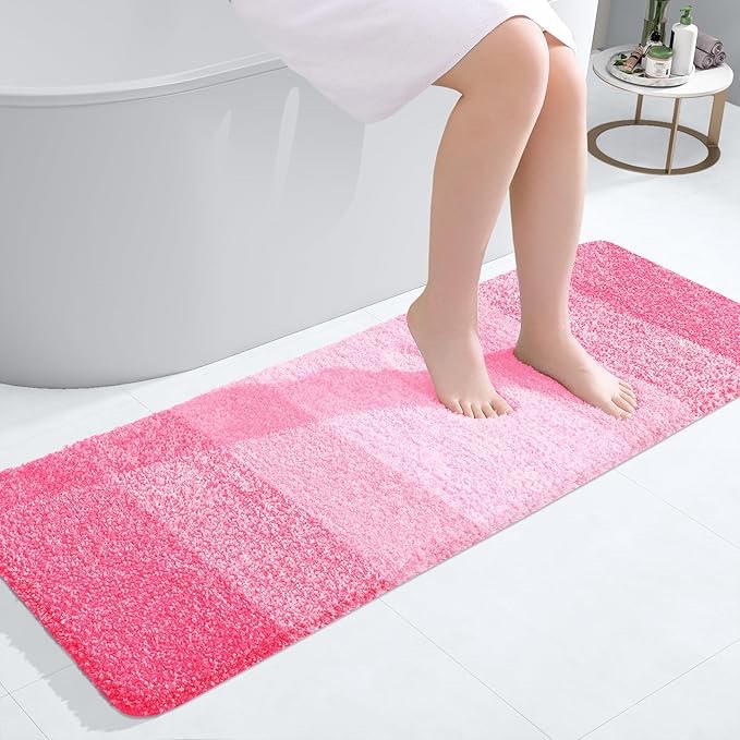 OLANLY Bathroom Rug Mat 47x20, Extra Soft and Absorbent Microfiber Bath Rugs, Non-Slip Plush Shaggy Bath Carpet Runner, Machine Wash Dry, Bath Mats for Bathroom Floor, Tub and Shower, Beige 47" x 20"Pink