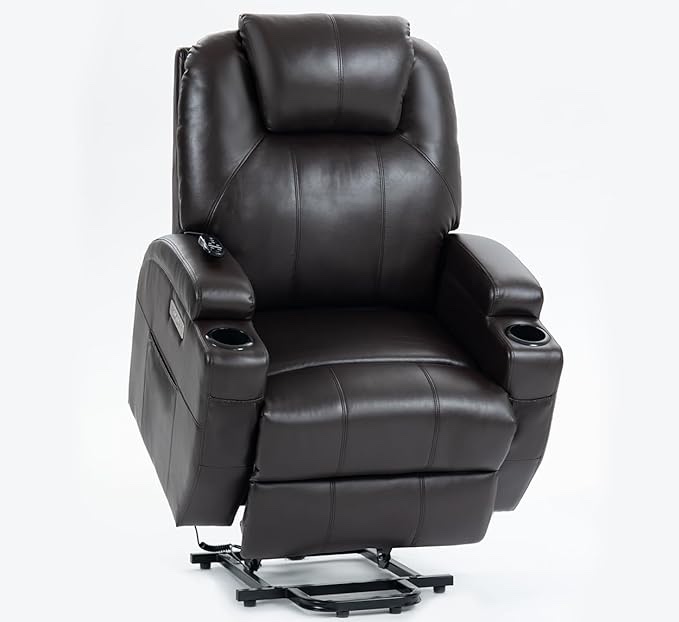 (incomplete) Upgraded Power Lift Recliner Chair with Massage & Heat, Max 155° Reclining, Standing Assistance for Elderly, USB & Type-C Ports, Cup Holders, PU Leather Brown