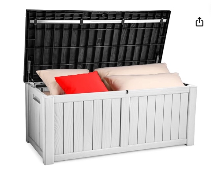 YITAHOME 120 Gallon Outdoor Storage Deck Box, Large Resin Patio Storage for Outdoor Pillows, Garden Tools, Waterproof, Lockable (Black&White)( incomplete 