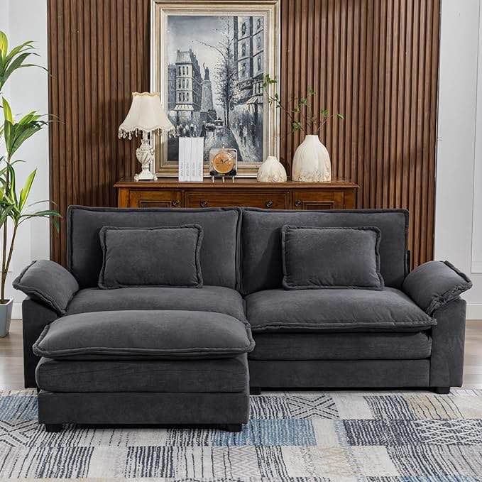 85.8" Modern Sectional Couch Sofas for Living Room, Velvet Fabric Double-Upholstered Comfy Sleeper Sofa, Wide Loveseat Couches with Chaise for Bedroom, Apartment, Office (Dark Grey) ( incomplete)