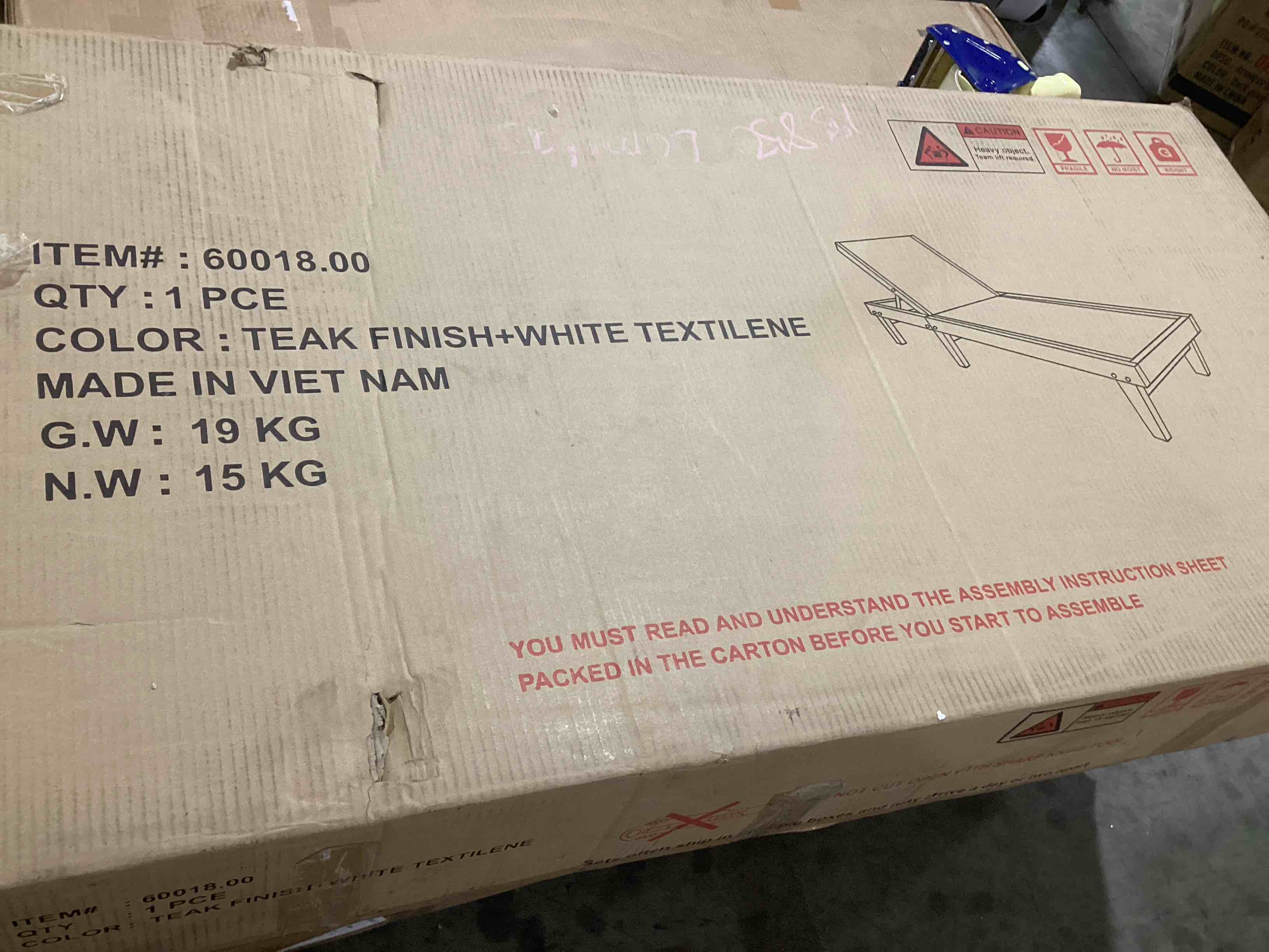 Nadine Teak Brown Wood Outdoor Patio Chaise Lounge with Cream Cushions