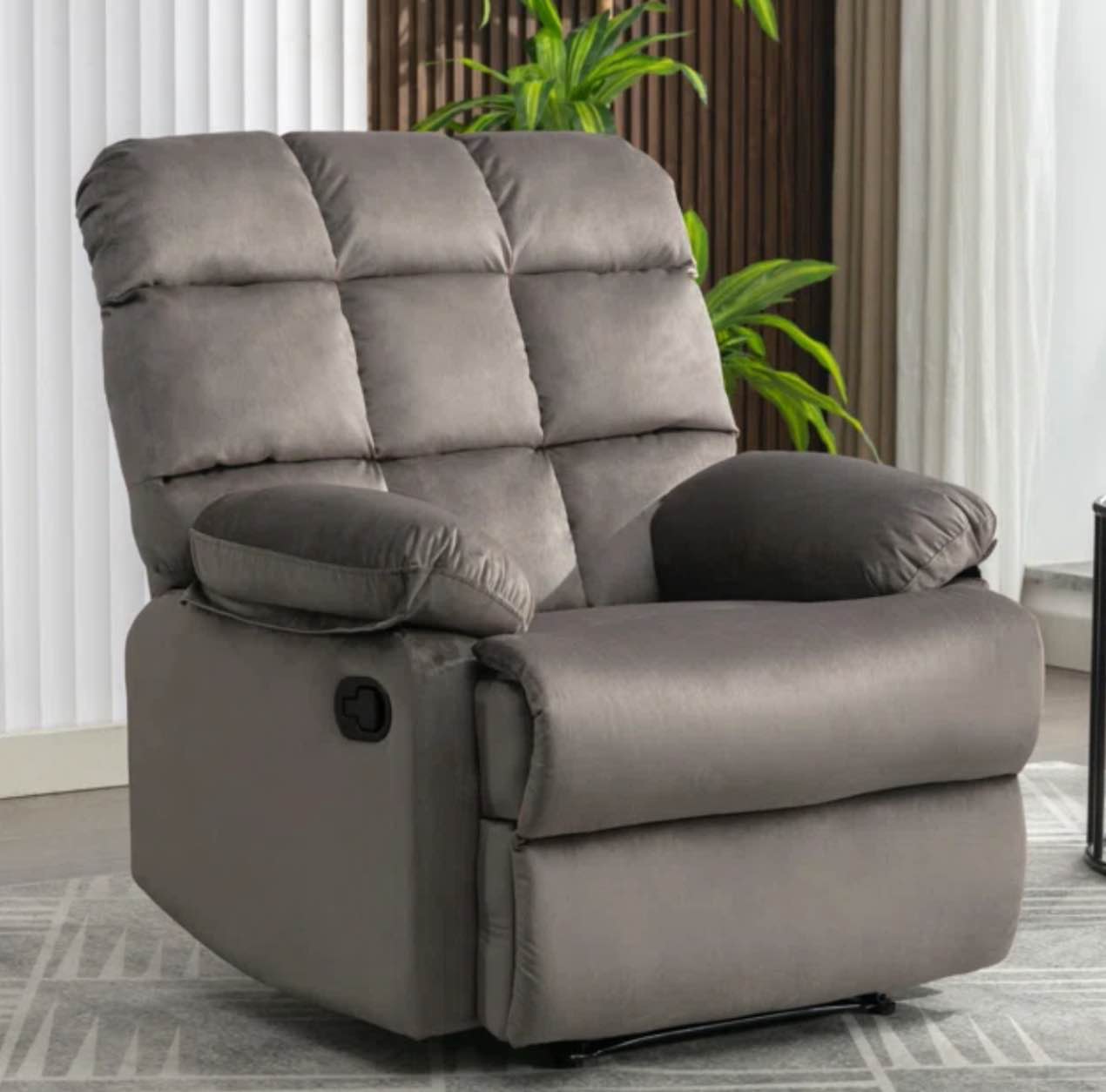 Boname 35" Wide Modern and Super Soft Velvet Manual Recliner with Wide Backrest