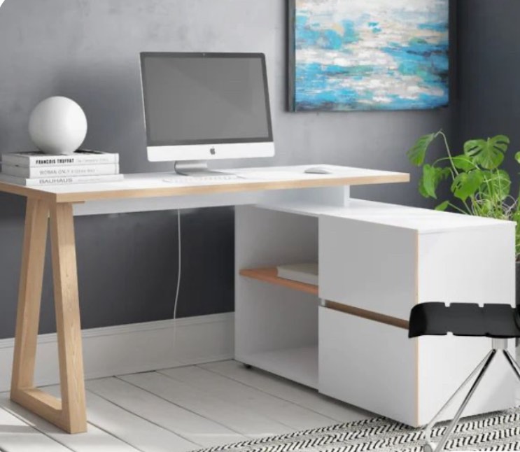 East Urban Home Club C 145 Desk 55.12 W x 43.3 D in brown/grayWood in White | 29.92" H X 55.12" W X 43.31" D 