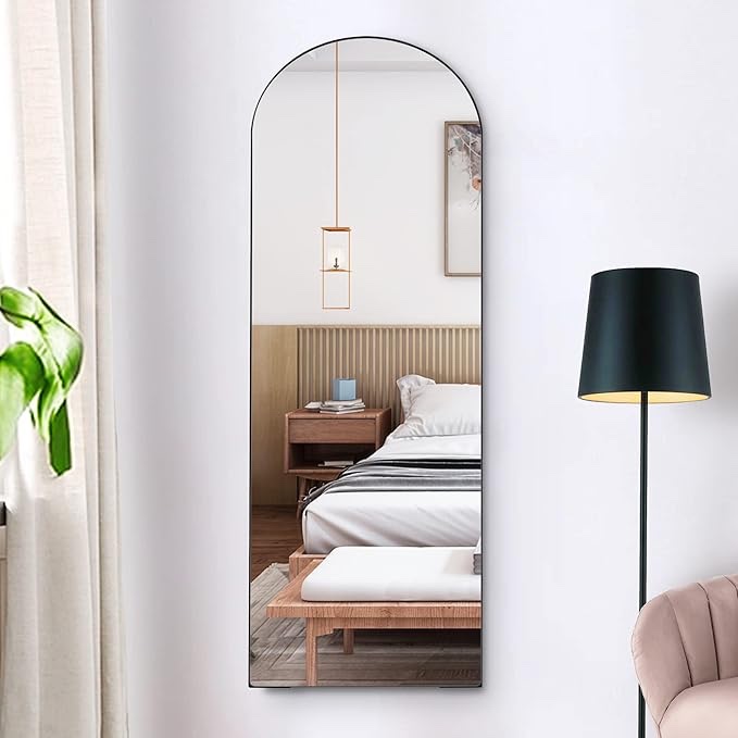 Arched Full Length Mirror, 55"x20" Full Body Mirror, Wall Mounted Mirror, Leaning Against Wall Mirror, Aluminum Alloy Frame, for Bedroom Living Room (Black)