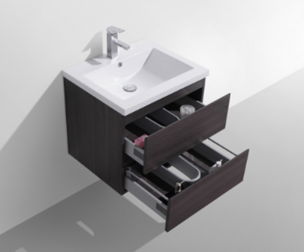 MORENO MOB 24" BLACK GREY OAK WALL MOUNTED MODERN BATHROOM VANITY WITH REEINFORCED ACRYLIC SINK ( including 2 box)