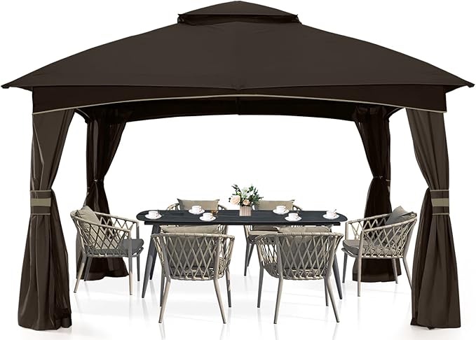 MASTERCANOPY Outdoor Patio Gazebo for Garden with Upgrade Steel Frame and Netting Walls (10x10,Brown) (incomplete box 3/5)