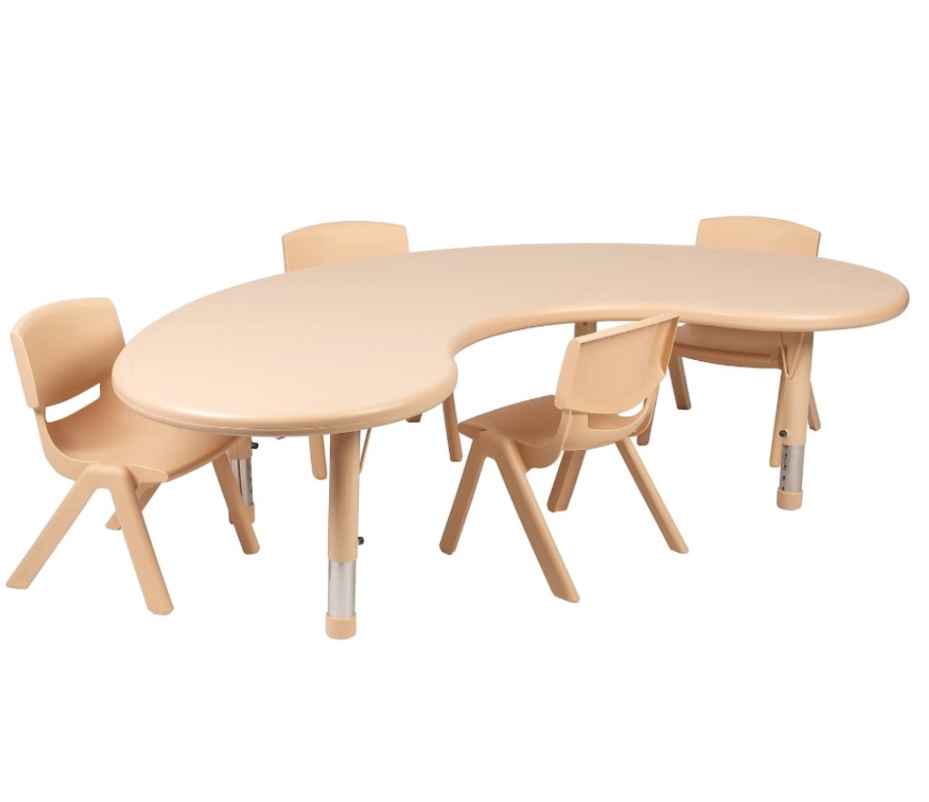 Flash Furniture 35"W x 65"L Half-Moon Natural Plastic Height Adjustable Activity Table (Incomplete Leg Only )