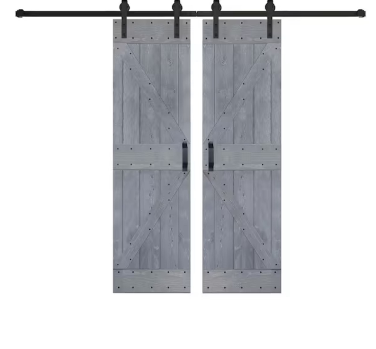 K Series 60 in. x 84 in. Weathered Gray Finished DIY Solid Wood Double Sliding Barn Door with Hardware Kit (Similar To The Stock Photo)