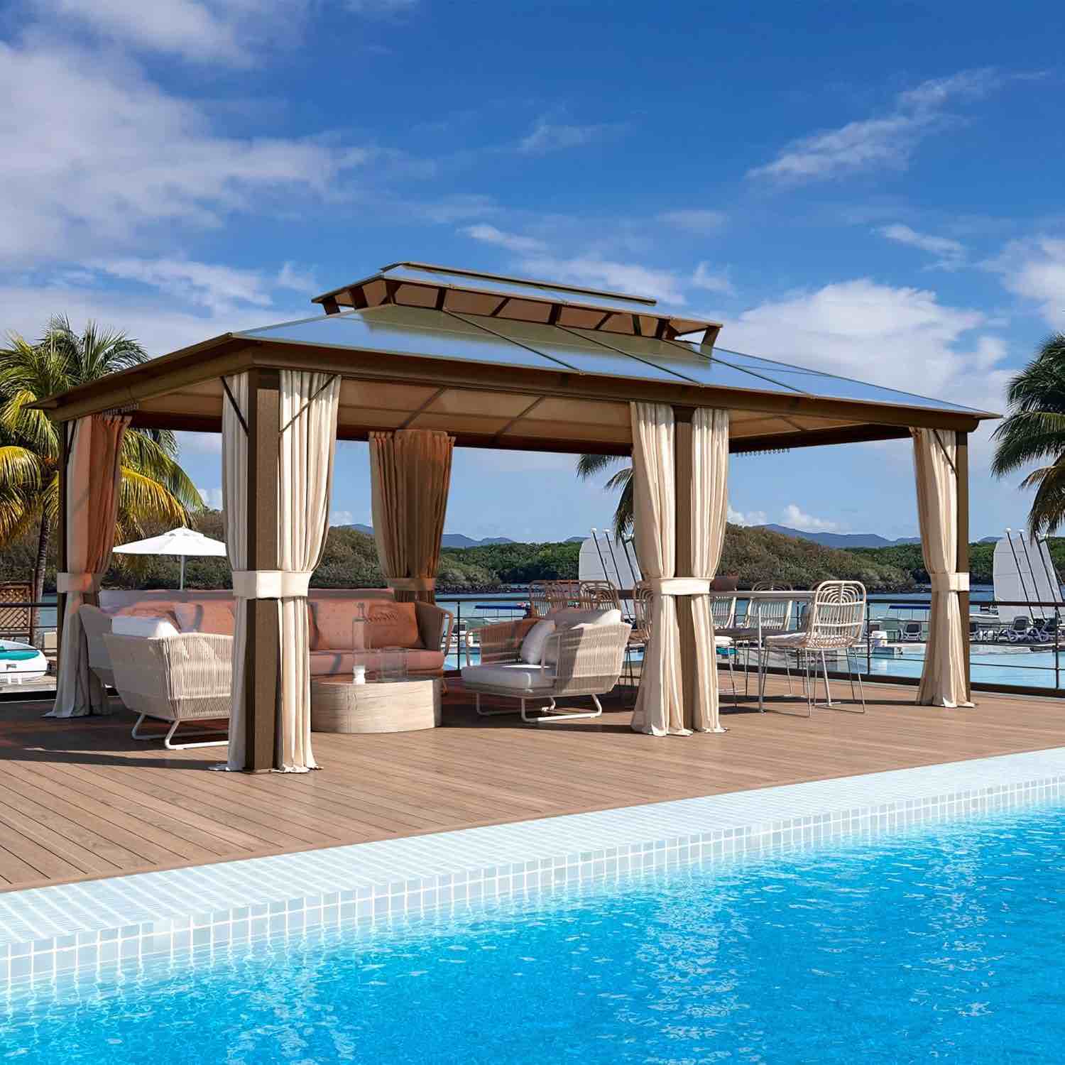 EROMMY 12'X20' Hardtop Gazebo, Outdoor Polycarbonate Double Roof Canopy, Aluminum Frame Permanent Pavilion( Box 5 Of 5)