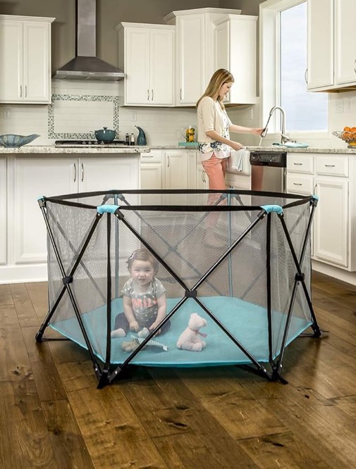 Regalo My Portable Play Yard Indoor and Outdoor, Washable, Aqua, 6-Panel, 48 Inch