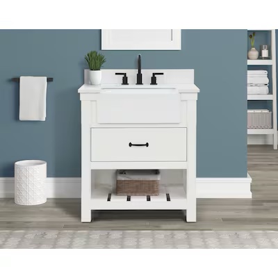 allen + roth Briar 30-in Carrara White Farmhouse Single Sink Bathroom Vanity with Top