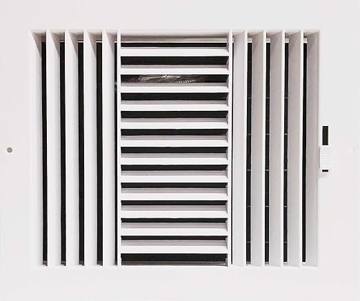 Three-Way Plastic Side Wall/Ceiling Register in White 10"w X 8"h for Duct Opening (Outside Dimension is 12"w X 10"h)