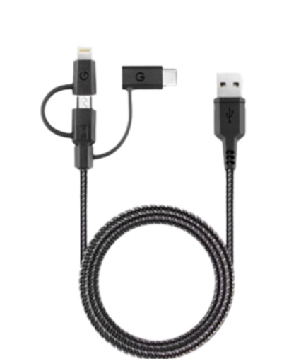 Charge Universal Cable 3-in-1 4Ft , micro USB, USB-C