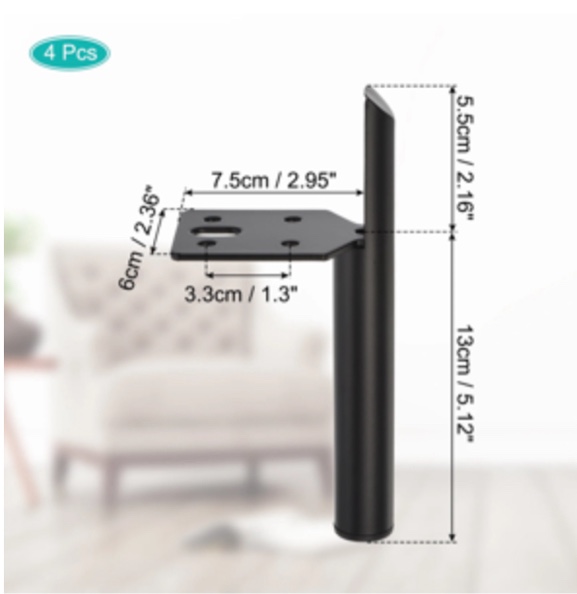 (incomplete) (only 1) 4PCS Furniture Leg Replacement Couch Legs Cabinet Feet Furniture Legs DIY Sofa Feet for Cupboard Table (5 Inch, Black)