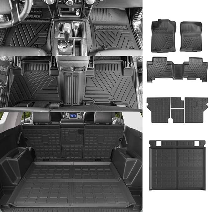 powoq Floor Mat Compatible with Toyota 4Runner Cargo Mat Backrest Mat Replacement for 2013-2023 Toyota 4Runner Accessories (Fit W/Sliding Tray,Upgraded Backrest Mats+Rear Trunk Mat+Floor Mats)