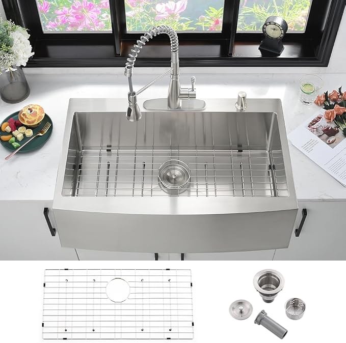 Mocoloo Farmhouse Kitchen Sink 36x21 Inch Apron Front Kitchen Sink 16 Gauge Stainless Steel Deep Single Bowl Farm Sinks 36"