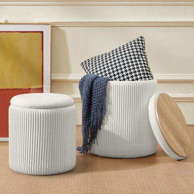 Upholstered Velet Round storage ottoman(Set of 2)