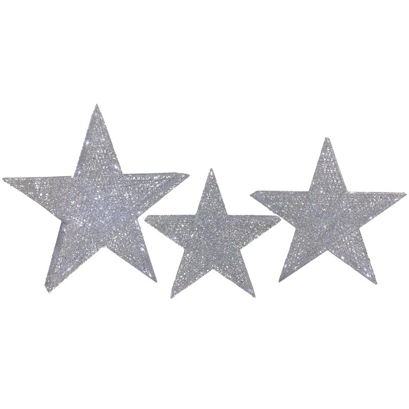 Set of 3 LED Lighted Silver Stars Outdoor Christmas Decorations 24"