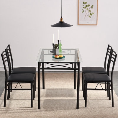 (similar ) Brown Padded Dining Set With 1 Table, 1 Bench, And 4 Chairs, MDF & Black Iron, Rectangular, Set 2-2