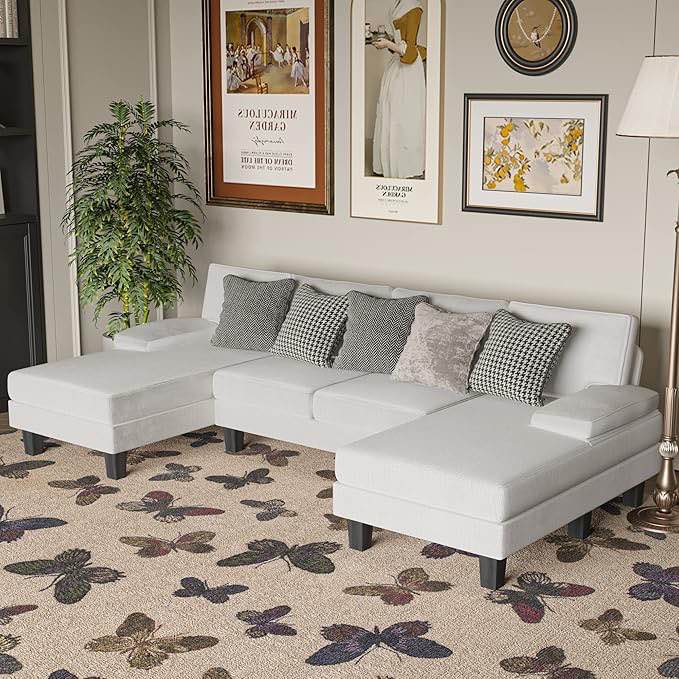 (incomplete) (similar ) Shahoo Convertible Sectional Sofa Couch, Modern Chenille Fabric U-Shaped, 4-Seat with Long Chaise for Living Room, White