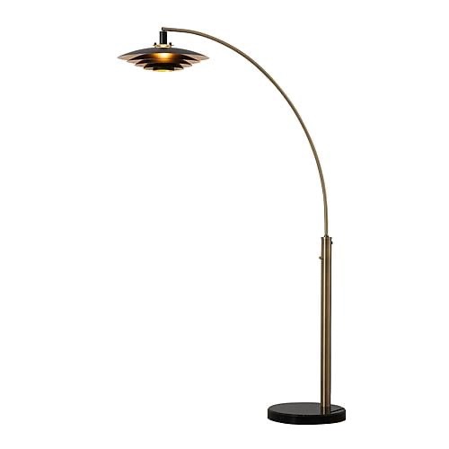 Rancho Mirage 83" 1 Light Arc Floor Lamp - Weathered Brass Finish, Matte Black & Gold Leaf Shade