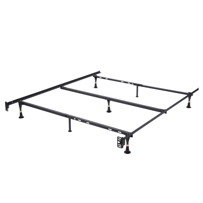 Adjustable Metal Bed Frame with Center Support Rail, Support Legs & Glides