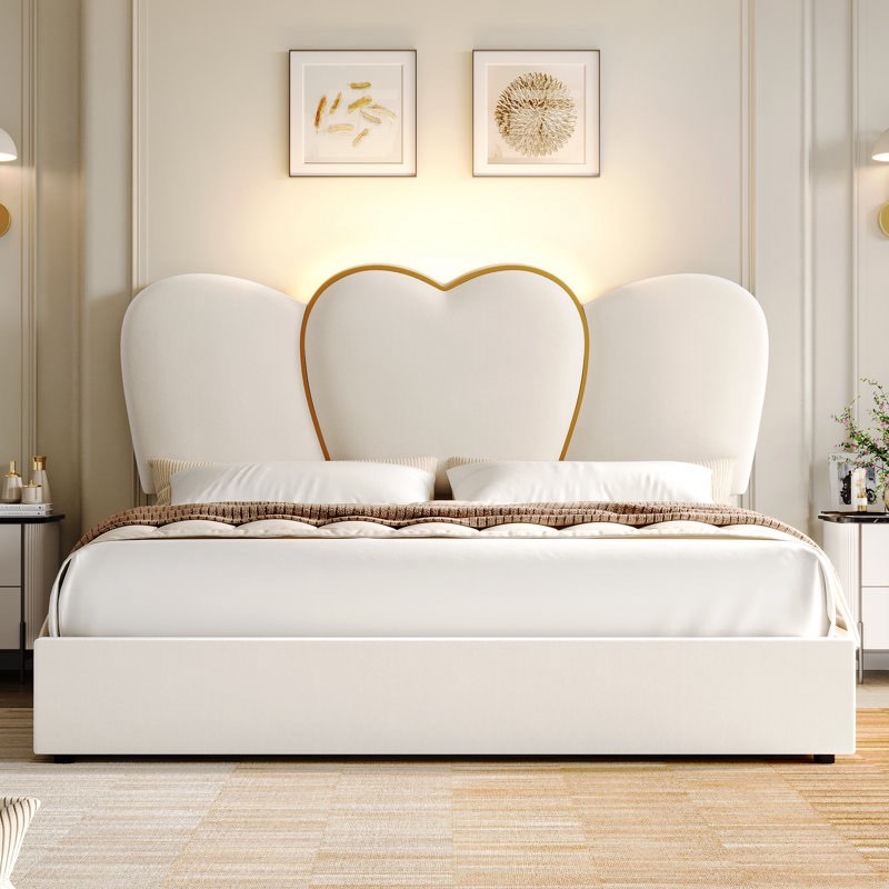 Kraus Velvet Upholstered Platform Storage Bed with LED Lights