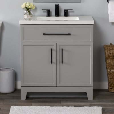 (broken piece) Style Selections Potter 30-in Gray Single Sink Bathroom Vanity with White Cultured Marble Top