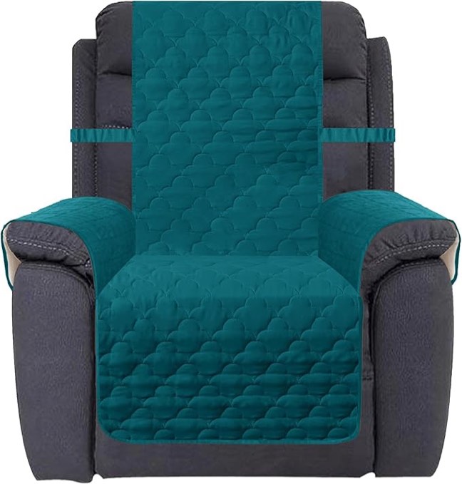 CHHKON Waterproof Nonslip Recliner Cover Stay in Place Dog Couch Chair Cover Furniture Protector Ideal Sofa Slipcovers for Pets and Kids (Peacock Blue, 23'')