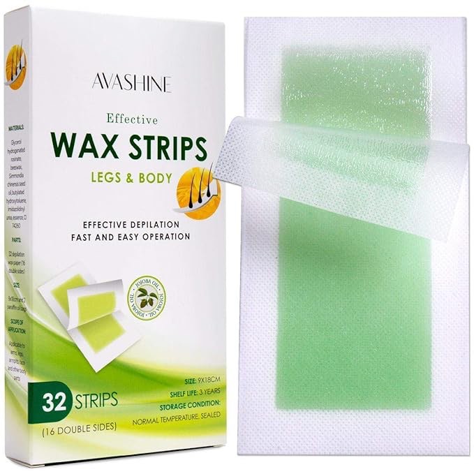 Wax Strips for Arms, Legs, Underarm Hair, Eyebrow, Bikini, and Brazilian Hair Removal Contains, Green, 32 Strips